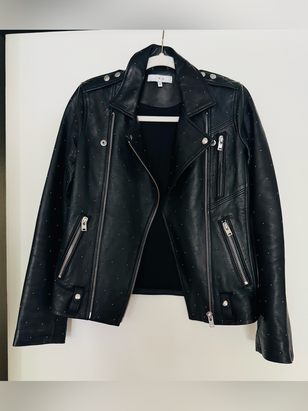 IRO Jamiaspe Studded Lamb Leather Moto Jacket Black FR 36 / US 4